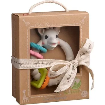 VULLI kousací kroužek z přírodního kaučuku s barevnými kroužky žirafa SOPHIE SO'PURE