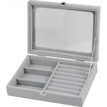 Šperkovnice Herzberg Home & Living Herzberg HG-05330: Skleněný sametový organizér na šperky, 3 mřížky + 7 přihrádek na prsteny