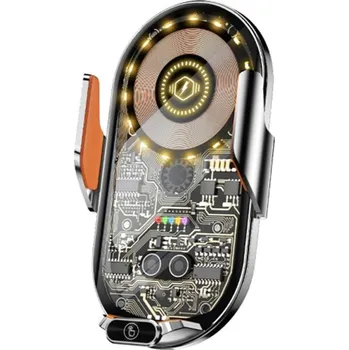 Držák na mobil do auta s bezdrátovým Qi nabíjením 15W, průhledný design, do mřížky ventilace