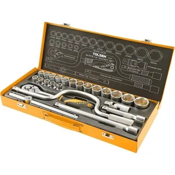 Sada nářadí TOLSEN gola sada 1/2", kovový kufr, 24 ks + Dárek Aku šroubovák TOLSEN 3,7 V se sadou bitů s pouzdrem zdarma