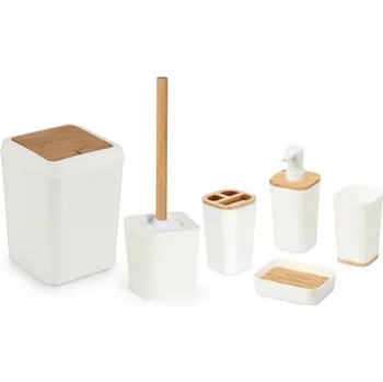 Koupelnová předložka Herzberg Cooking Herzberg HG-04463: Koupelnová souprava z bambusu - 6 dílů - matná krémová