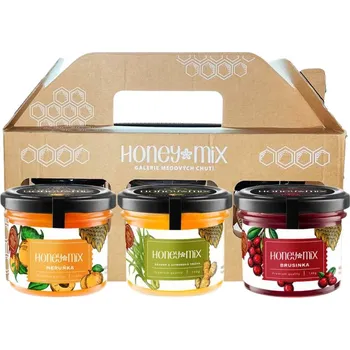 HoneyMix – Dárková sada medů, Meruňka, Zázvor a citronová tráva, Brusinka, 3x140 g