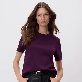 Dámské tričko Reserved - Tričko z mercerované bavlny - fialová - 2292T-45X - 2292T-45X-XS