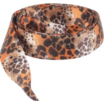 Tkaničky do bot Saténové stuhové tkaničky s leopardím vzorem, jeden pár - Hnědo oranžové, 120 cm