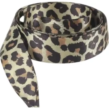 Tkaničky do bot Saténové stuhové tkaničky s leopardím vzorem, jeden pár - Béžové, 120 cm