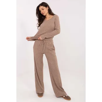 Béžové široké úpletové kalhoty s vysokým pasem SM-SP-