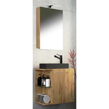 Koupelnový nábytek VCM 3dílné umyvadlo pro hosty Hausa BL se zrcadlem, dub medový 488318