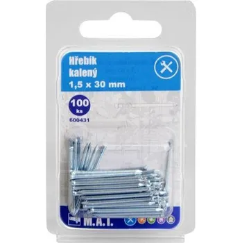 Hřebík hřebík kalený 30x1,5mm Zn (100ks) 0.05 Kg MTA MAXMIX Sklad14 600431 (0.05 Kg Šířka přepravní: 6,5 cm MTA MAXMIX Sklad14 600431)