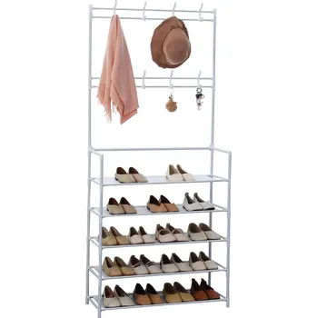 Botník Herzberg Home & Living Věšák na oděvy Herzberg s 5 policemi a botníkem - 80x173 cm