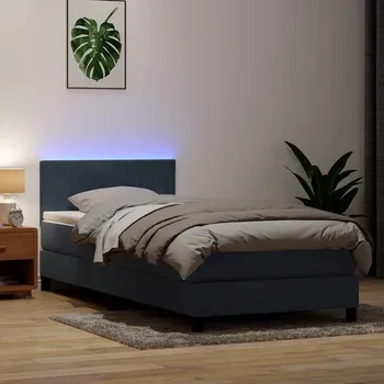 Ložnice vidaXL Box spring postel s matrací a LED 80x210 cm samet [3317050] Barva: Tmavě šedá