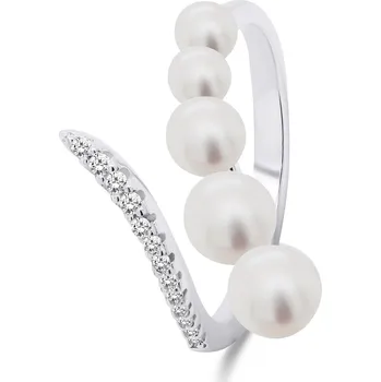 Prsten Brilio Silver Elegantní otevřený prsten s perlami RI098W 55 mm + 2 měsíce na vrácení zboží