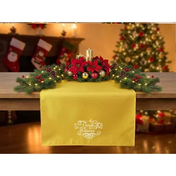 Vánoční dekorace HEDVA ČESKÝ BROKÁT Ubrus Odaska 40x140 ŽÍHÁNÍ zlatá