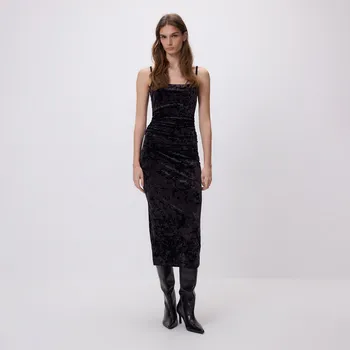 Dámské šaty Reserved - Velurové midi šaty - tmavě hnědá - 958GA-89X - 958GA-89X-L