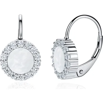 Náušnice NUBIS® Stříbrné dámké náušnice s mléčnými kameny - NB-3017