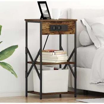 Noční stolek vidaXL Noční skříňka s policí 2 pcs Kouřový dub 41 x 31 x 76 cm [859530]