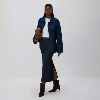 Dámská sukně Reserved - Džínová midi sukně - tmavomodrá - 548GE-59J - 548GE-59J-L