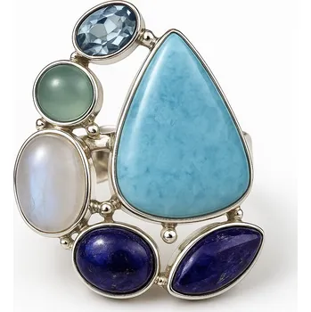 Prsten Stříbrný prsten s Larimarem, Měsíčním kamenem, Akvamarínem a Lapisem Lazuli Sloane - 58