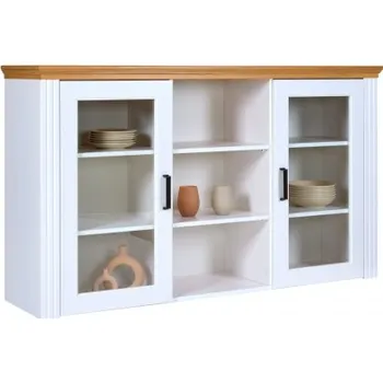 Knihovna Prosklená vitrína z masivu Malcolm - bílá/dub