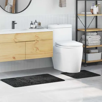 Koupelnová předložka vidaXL Sada protiskluzových koupelnových rohoží 2 pcs Tmavě šedá PP [4019854]