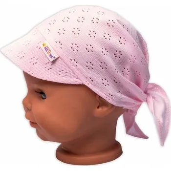 Kojenecký body BABY NELLYS dětský síťovaný šátek s kšiltem na zavazování Světle Růžová vel. 68/86