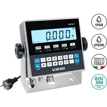 Průmyslová váha Vážní indikátor DINI ARGEO DFWXB-WIFI, RGB displej, IP68, aku, WiFi (multifunkční indikátor s barevným podsvícením v nerezovém krytu, s akumulátorem a WiFi modulem)