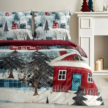 Povlečení Vánoční povlečení 160x200 cm saténové bavlněné, červené a modré