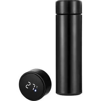 Láhev Herzberg Travel Herzberg Stainless Steel Thermo Vacuum Bottle with Smart Temperature Display - 500ml Black