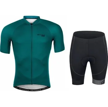 cyklistický dres Force PURE petrolejový cyklodres - kr. rukáv + Force B21 EASY černé cyklokraťasy petrolejový XS + DÁREK