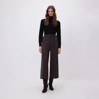 Dámské kalhoty Reserved - Široké kalhoty s vázáním - tmavě hnědá - ZR459-89X - ZR459-89X-38