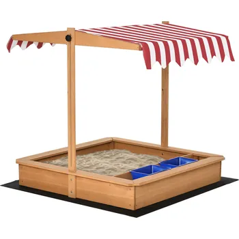 Hra na zahradu Pískoviště Outsunny bez podstavce, výškově nastavitelné, pískoviště se stříškou, pískoviště s krytem, přírodní| Aosom