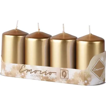 Emocio adventní válec 4ks 50x90 Metal zlaté svíčky