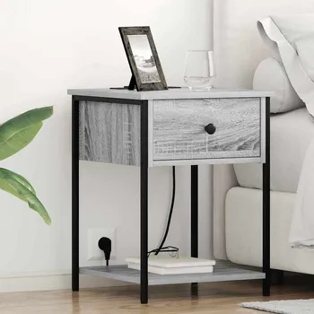 Noční stolek vidaXL Noční skříňka se zásuvkou 2 pcs Šedá Sonoma 42 x 41 x 56 cm [859427]