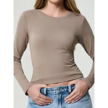 Dámské oblečení Sinsay - Hladká halenka s&nbsp;dlouhými rukávy - béžová - 477EU-08J - 477EU-08J-M