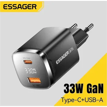 Essager Charger 33W, GaN, USB-C + USB-A