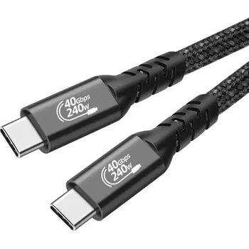 Datový kabel Mobilly USB4 USB-C kabel 5A, 240W, Thunderbolt 3, 40Gbps 8K@60Hz, opletený, 50cm, černá