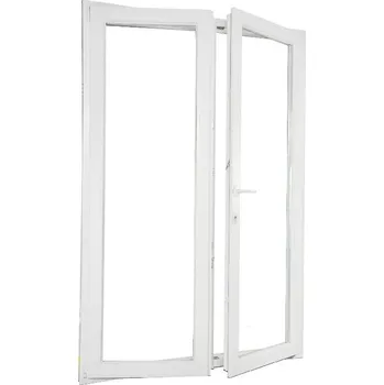 Vchodové dveře ALUPLAST Plastové dvoukřídlé balkonové dveře s oboustrannou klikou bílé 130x210 Otvírání: Pravé