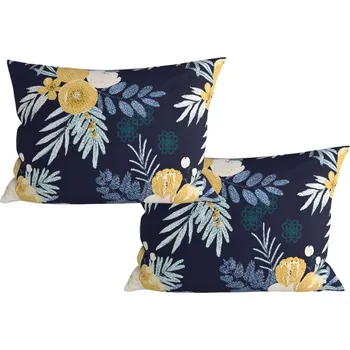 Povlak na dekorativní polštářek Sada 2 ks dekoračních povlaků na polštář z mikrovlákna FLOWERISH 50x70 cm, tmavě modrá