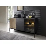 Kombinovaná komoda s osvětlením Sento - černý grafit/dub wotan