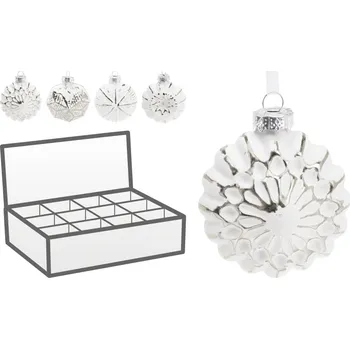 Vánoční dekorace Skleněná baňka s reliéfem 6x3 cm, stříbrná, balení 24 ks