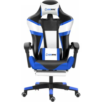 Nábytek Herzberg HG-8082: Tříbarevná herní a kancelářská židle s akcentem ve tvaru T modrá + doprava zdarma