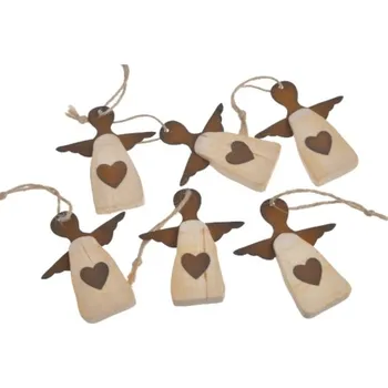 Vánoční dekorace Závěs Anděl přírodní 8cm, dřevo/plech, 6ks