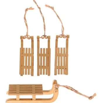 Vánoční dekorace Závěs Sáňky dřevěné zlaté 7,5cm, 3ks