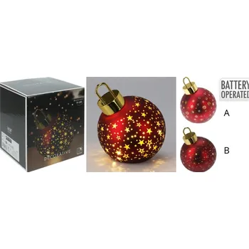 Vánoční dekorace Skleněná LED baňka/koule s časovačem, matná červená B, 15 cm