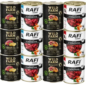 Krmivo pro psa DOLINA NOTECI Rafi Classic + WILD FARM Monoprotein Mix chutí 12x800g