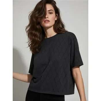 Dámské tričko Sinsay - Bavlněné tričko - šedá - 642FG-90X - 642FG-90X-XXL