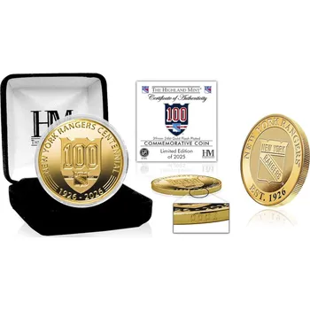 Sběratelský sportovní předmět Highland Mint Sběratelská Pamětní mince New York Rangers NHL 100th Anniversary Gold Coin
