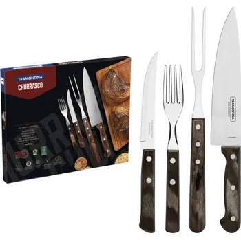 Příbor Tramontina Churrasco Steakový příbor - hnědé dřevo, 12 ks + porcovací nůž a vidlička