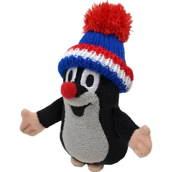 plyšák Krtek 10cm prstový maňásek s kulichem - modrá trikolora