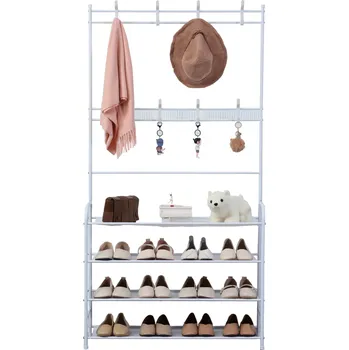 Věšák Herzberg Home & Living Herzberg 4-patrový věšák na kabáty a předsíňový úložný regál - 80x153cm