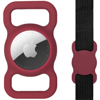 Pouzdro na mobilní telefon Silikonový obal k uchycení na obojek pro AirTag - vínový